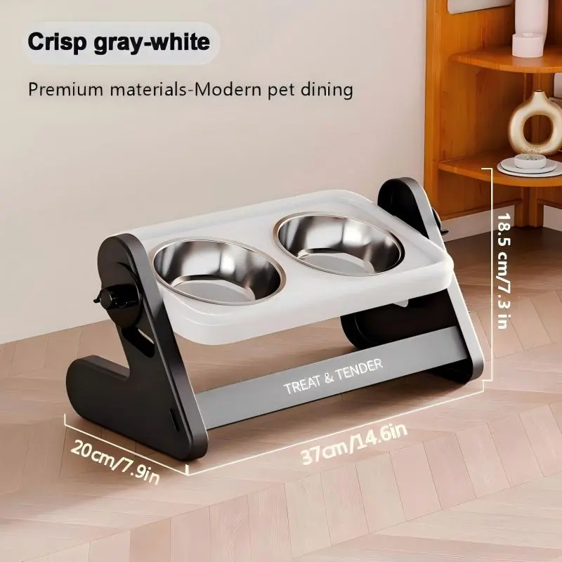 Adjustable Raised Dog & Cat Bowl Stand - Sturdy Feeder with 2 Stainless Steel Dishes, Anti-Vomit Ergonomic Neck Protection, Better Digestion, Non-Slip Base, Easy-to-Clean Indoor Station for Small Pets | Pet Feeding Accessory