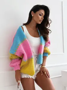 Colorful Dopamine Knit Cardigan Sweater, Casual Long Sleeve Drop Shoulder Pullover, Fall & Winter Fashion for Women