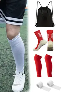 4 Pieces New Unisex Football Sports Equipment Anti Slip Shock Absorption Wear Resistant Running Basketball Socks Fitness Socks Black Drawstring Football Bag Comfort Breathable Elastic Sock Covers Calf Socks Sports Socks Adhesive Bandages