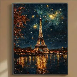 DIY Eiffel Tower Diamond Art Painting Kit, Full Round Diamond Landscape Wall Decor Gift, Creative Home Decor for Art Lovers