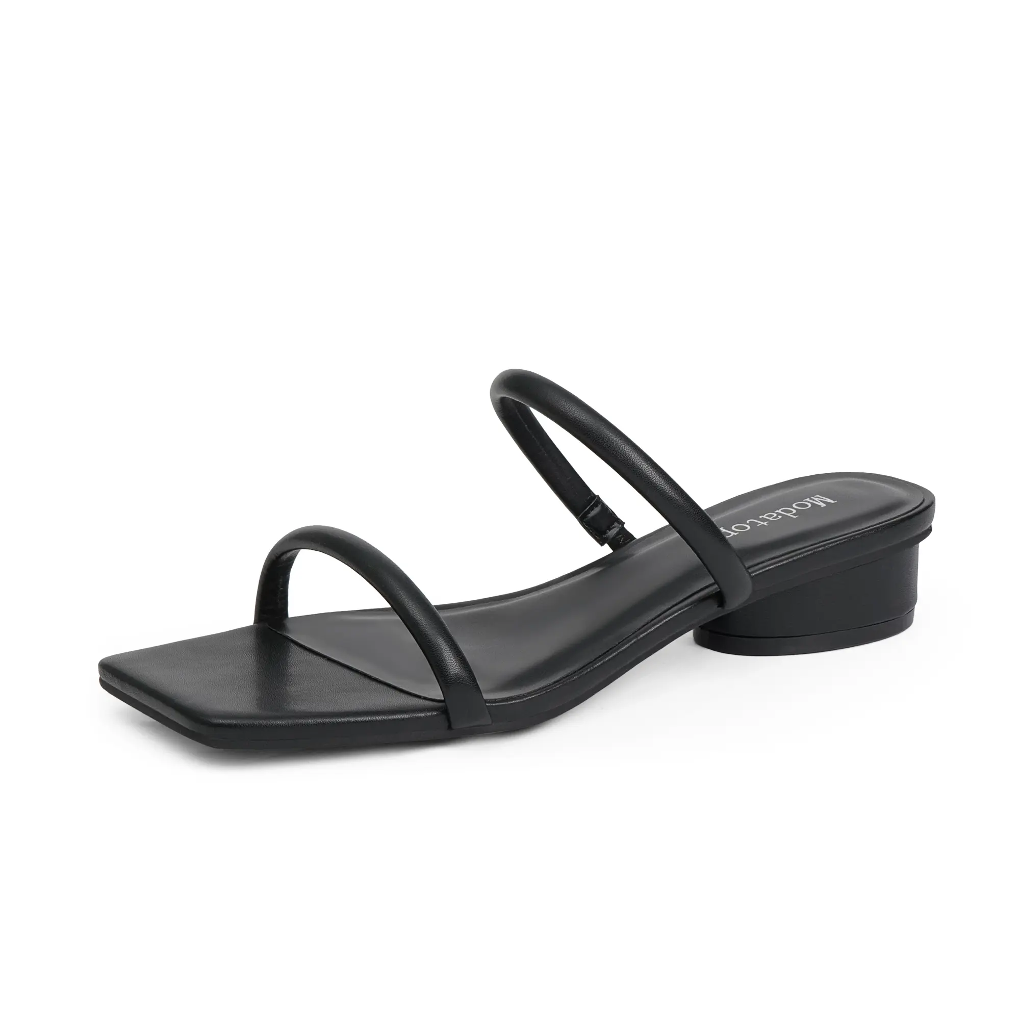 [Modatope] Square Open Toe Heeled Sandals Women Two Strap Chunky Heel Sandals for Women Low Block Heel Sandal Dressy