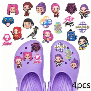 Dongdong Shoes K-Pop Shoe Flowers, Shoe Clips, PVC Patch, 4 Pieces Per Bag, Unisex Decorations, Christmas Party Props, Shoe Charms