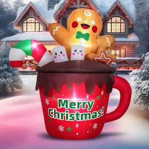 6FT Christmas Inflatables Outdoor Decorations, Gingerbread Christmas Inflatable Hot Cocoa Mug with Built-in LEDs Blow Up Christmas Decoration for Garden Lawn Yard Patio Xmas Inflatable