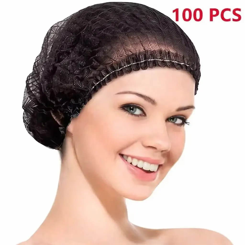 Disposable Bouffant Caps 21 Inch Black Non-Woven Hair Nets with Elastic Band for Food Service Salon Cleaning & Workshop Use 100PCS Bathroom Lightweight