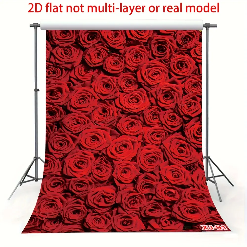 1PC Polyester 2D Flat Photography Backdrop - Romantic Red Rose Design, Reusable Studio Shooting Cloth for Adults, Birthday Banner & Home/Festive Party Supply, Photography Prop,summerwins