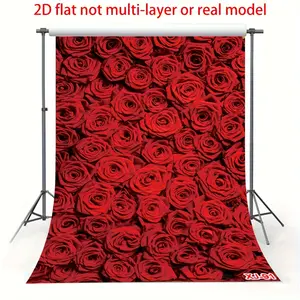 1PC,2D Flat Photography Backdrop with Romantic Red Rose Pattern, Studio Shooting Background Cloth for Children and Adults, Photo Backdrop for Photography Studio, Photography Prop, Background Cloth fo