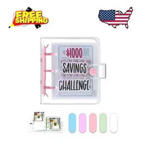 Mini Money Saving Binder, $1000 Money Saving Challenge Book with Envelopes (Pink)
