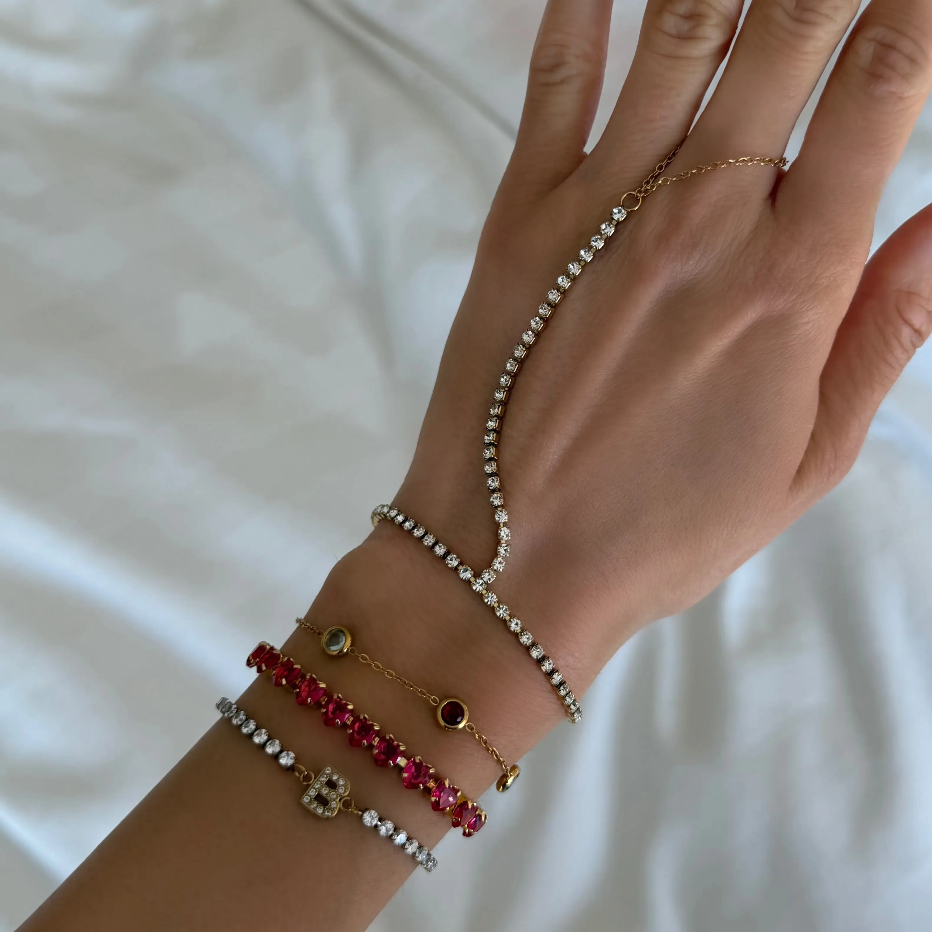 EVRY JEWELS Gold or Silver Plated Women's Hypoallergenic Icy Tennis Hand Chain