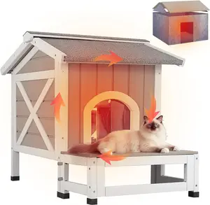 PetsCosset Outdoor Cat House with Insulated Liner for Winter, Insulated Feral Cat Shelter Weatherproof for Outside