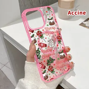 Magnetic Soft Case for iPhone 16 Pro Max 15 Plus 14 13 12 11 XS E XR Christmas Delight Pattern Shockproof ultra-thin Silicone Crystal Transparent Protective Cover Supports Wireless Charging