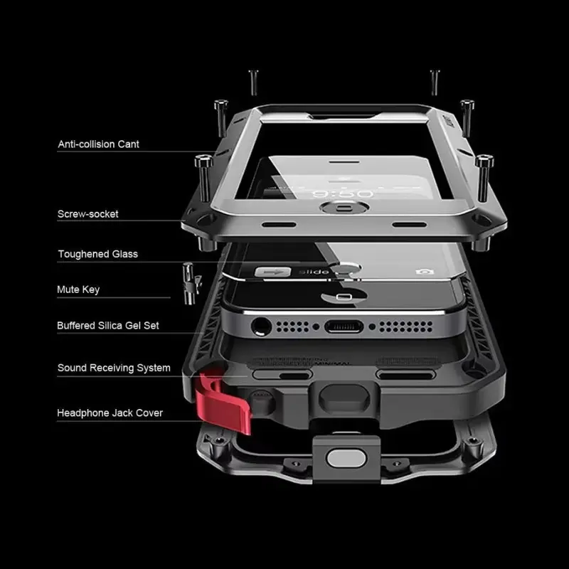 Heavy Tank Doom Hard Metal Shockproof Armor Smartphone Cover with Gorilla Glass, Fingerprint-Friendly, Waterproof, Button Protection for iPhone 17Air,17,16,15,14,13,12,11 Pro Max,14 Plus,12 Pro,11,XS Max - Mobile Phone Case Accessory with Screen Protector