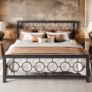 MUTICOR Twin/Full/Queen/King Size Iron Platform Bed Frame with Vintage Circular Design Headboard and Footboard, 【Frame Only No Matress】】Ample Under-Bed Storage, No Box Spring Needed, Black/Brown#TikTokShopBlackFriday #ChristmasGifts