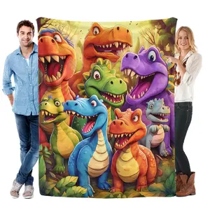 Soft Funny Throw Blanket with Cute Smiling Dinosaurs HD Digital Print Flannel Contemporary Animal Theme All-Season Cozy Knitted Thermo-Regulating Cover Lightweight Fabric Perfect for Napping Christmas Present