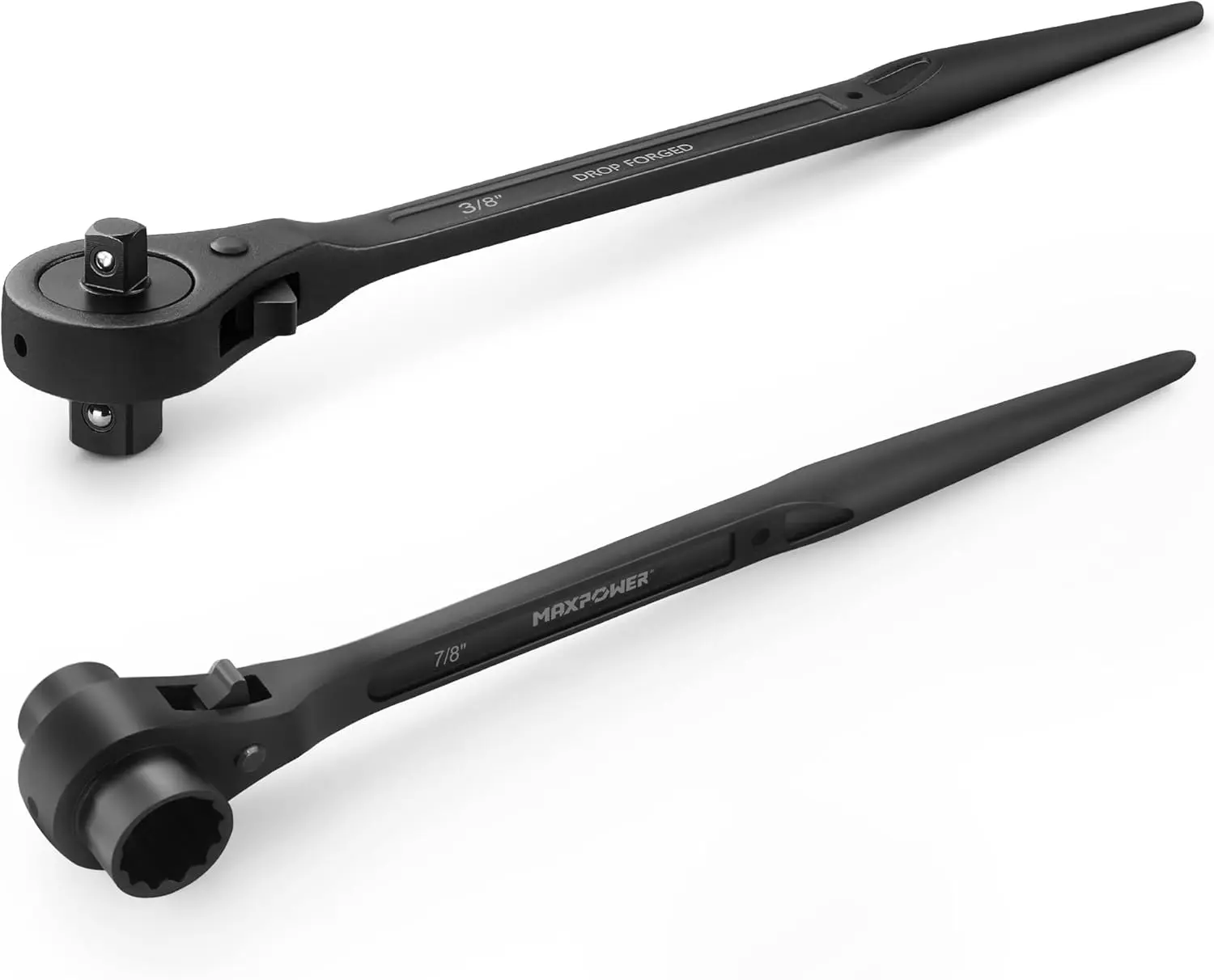 2PCS Spud Ratchet Set, Dual Scaffold Wrench 7/8" x 3/4", Dual Head Scaffold Ratchet 3/8" x 1/2"