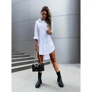 Women’s solid-color button-front shirt dress – casual long-sleeve lapel dress for spring and autumn