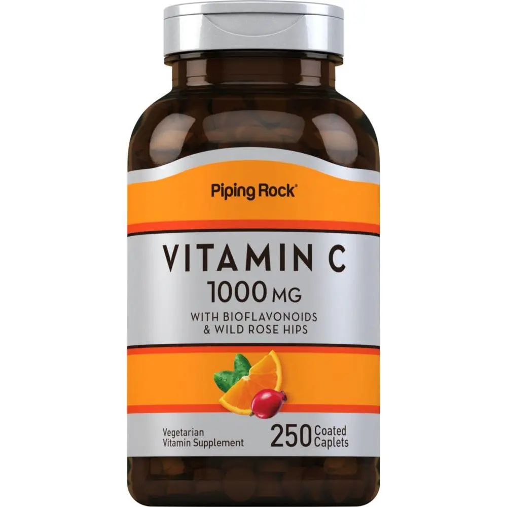 Piping Rock Vitamin C 1000mg | 250 Caplets | with Bioflavonoids & Rose Hips | Vegetarian, Non-GMO, Gluten Free Supplement