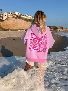 Women Y2K Turtle Embroidered Long Sleeve Hooded Sweatshirt with Kangaroo Pocket Drop Shoulder Loose Fit Pullover Tops,Hoodies Women Womenswear Baggy Casual hoodies women