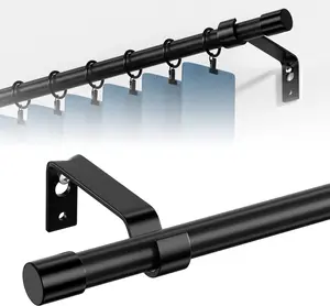 Curtain Rods 120 inch, Adjustable Curtain Rods for Windows 66 to 120, Single 5/8 inch Diameter long Drapery Rod Set with Brackets, Easy Install, Black