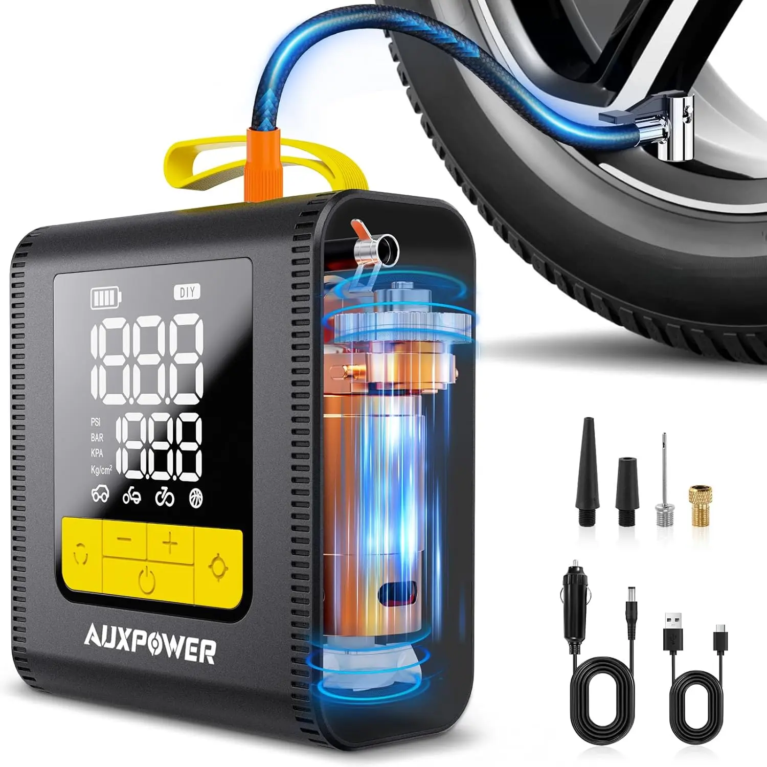 H4 Tire Inflator, 150PSI Fast Air Pump with Pressure Gauge, Auto-Shutoff and LED Light, 12V Tire Inflator for Car, Motorcycle,, Balls
