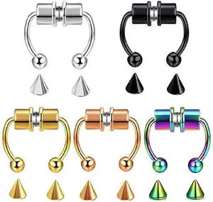 Magnetic Septum Nose Ring Horseshoe Fake Nose Ring Hoop Reusable Nose Ring Hoop Non-Piercing 316L Stainless Steel - 5 Pack
