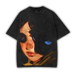 Coraline Retro Vintage Unisex Acid Washed Heavyweight Cotton Tshirt Coraline Movie Shirts Back School Coraline Merch Streetwear Fabric Fit Crewneck Short Sleeve Casual Top wash t-shirt men Menswear Classic Prints Seamless