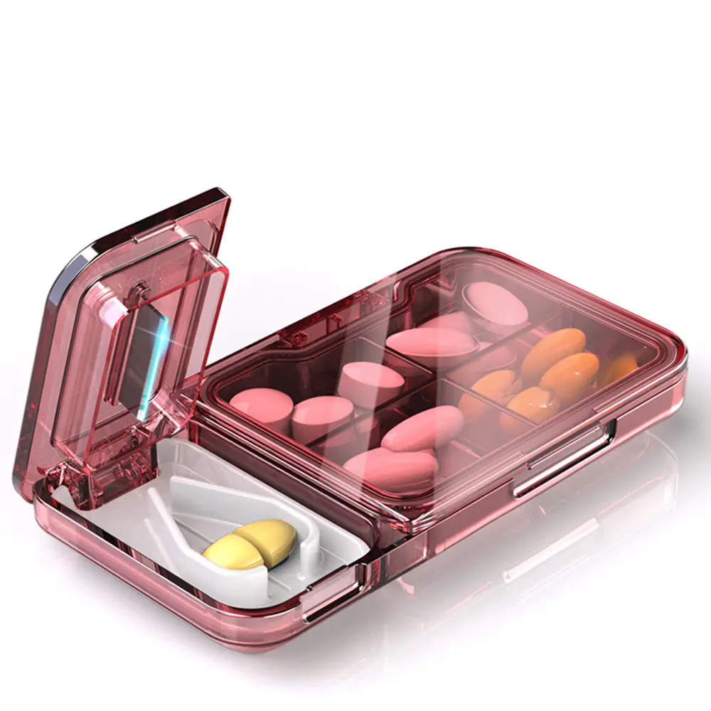 4-Compartment Silicone Ring Compact Pill Organizer Box - Moisture-Proof, Travel-Ready Box, Cuts Small or Large Pills, Carries Vitamins, Meds, or Jewelry, Fits Easily in Handbags or Pockets