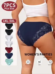Plus Size 7-11 Piece Pack Lace Floral Panties, Antibacterial Crotch, Sizes 1XL-5XL, Breathable and Comfortable for Everyday Wear, No Stuffiness or Sweat, Underwear Sets