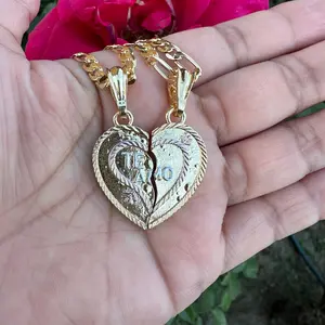 Love Hearts Necklaces for two set, Couples Necklace, Love Necklace, Two Half Hearts with Chain for Couples. For your loved One.