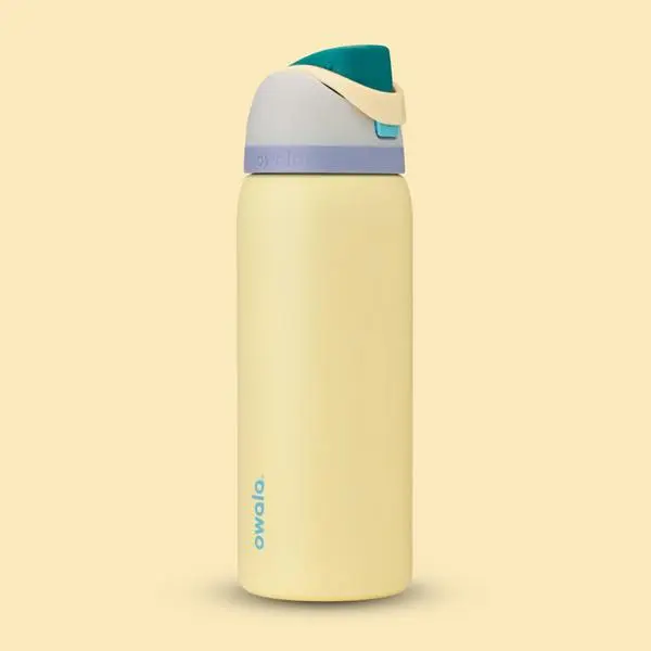Owala FreeSip Insulated Stainless Steel Water Bottle - 24oz & 32oz Pastel Yellow Colorblock Travel Water Jug, Leak-Proof Sports Bottle