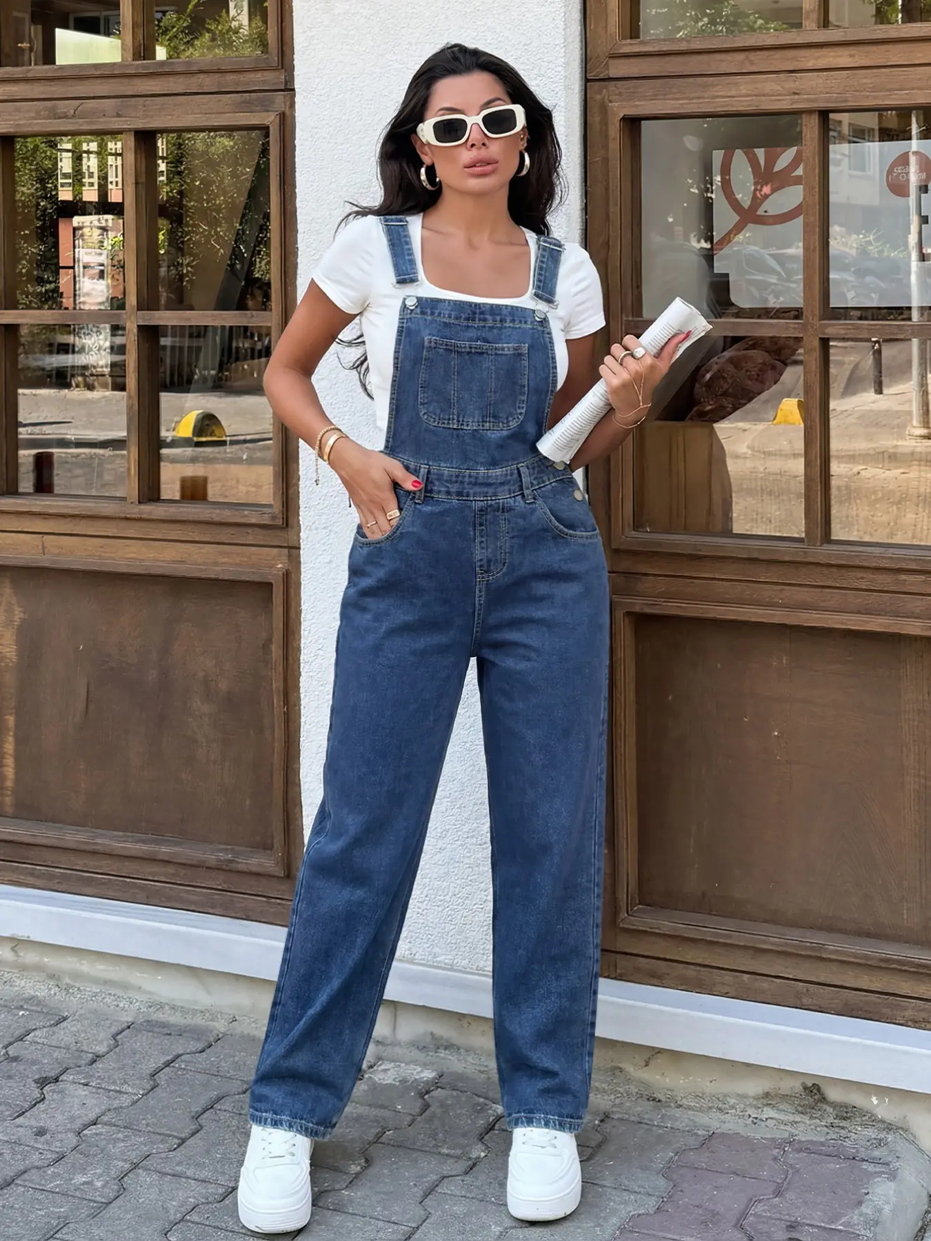 Women's Comfortable Denim Bib Pants Fashion Casual Comfy Overalls, Slim Fitted Adjustable Strap, Casual Basic Plain Design, All Seasons Wear, Ladies' Jeans Jumpsuit Womenswear