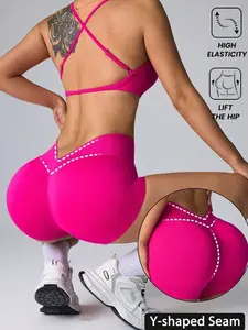 Seamless Sports Camisole & Shorts Set Red High Stretch Spaghetti Strap Yoga Fitness Running Workout Clothes Women Athletic Gear