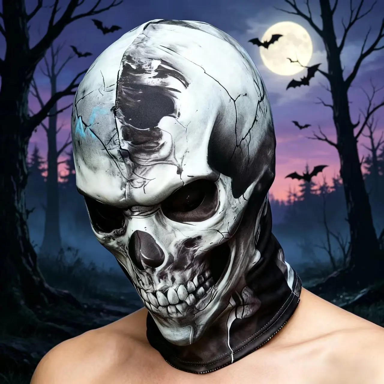 3D Realistic Spooky Skull Mask for Parties, Hyper Realistic Mask, Elastic Breathable Headband, Comfortable Mesh Mask, Halloween Costume Accessory, Cosplay Gear