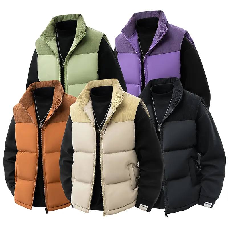 Men's Black Quilted Padded Vest with Stand Collar, Stylish Sleeveless Warm Winter Outerwear, Casual Cotton-Padded Polyester, Jacket, Elegant, Soft, Coat, Menswear, Simple