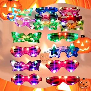 24 pieces of LED party glasses| Multicolored neon flashing shutters| lightweight plastic| no need power supply| Ideal for equipment for birthdays, weddings, concerts and music festivals| colored glasses| Portable LED lights, glowing party supplies