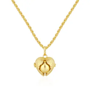 Anxiety Relief & Protective Energy | Aprilery Bell Bead Chain Heart-Shaped Locket Necklace, Openable with Wing Decoration & Built-In Spherical Inner Core, Classic Bead Chain, Fits Most Neck Sizes, Popular Locket Jewelry, Stylish Daily Decoration