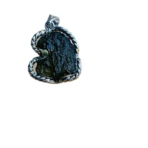 MOLDAVITE PENDANT  925 Sterling Silver with Certification, Unique Design, 4.60g, Elegant Finish, Power of Moldavite Crystal