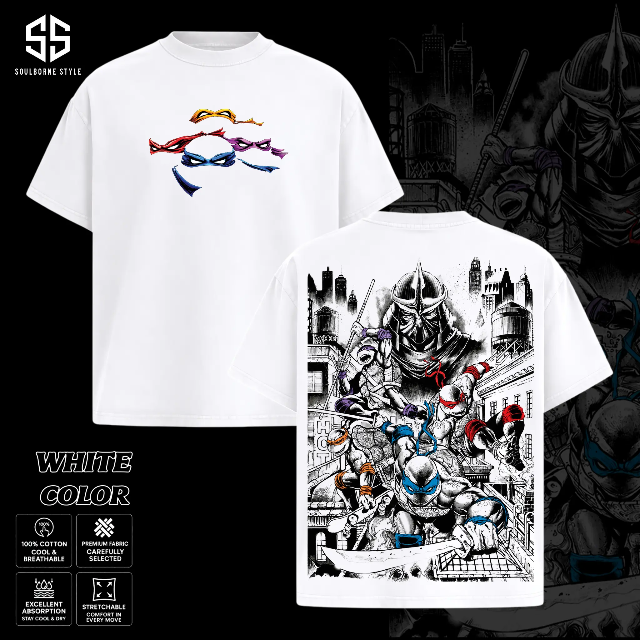 [Soulsborne Style] Teenage Mutant Ninja Turtles T-shirt, Vintage TMNT Graphic Pullover T-shirt, Retro Cartoon Streetwear, Ninja Turtle Fan Apparel, 100% Cotton Unisex Hoodie, Gift for Men & Women
