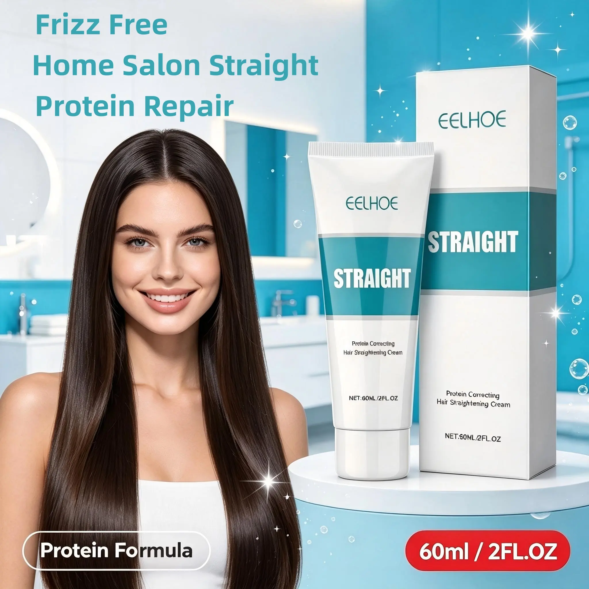 Protein Straightening Cream - Gentle Hair Styling Product for Frizz Control, Taming Wavy Locks, Achieving Silky Straight Shiny Results, No Pulling, Hair Styling Products, Shiny Hair