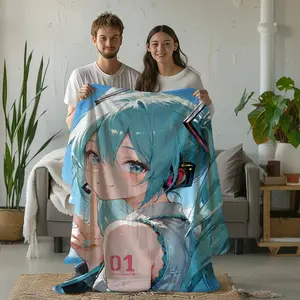Ultra Soft Classic Hatsune Miku 01 Mark Blue Sky Fleece Throw Blanket - Warm Cozy Flannel Blanket for Couch Bed - Perfect Birthday Christmas Gift for Longtime Anime Fans