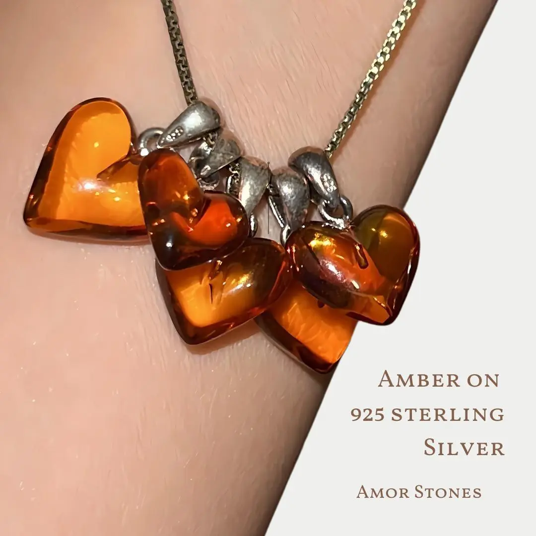 Baltic Amber Heart Pendant on 925 Sterling Silver
