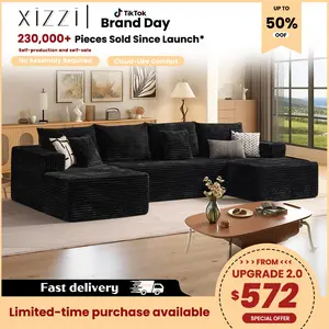 【Shipped in 2 or 3 packages】Popular No Assembly Needed 132'' U-Shape Oversized Cloud sofa Couch - Corduroy Modular Sectional Sofa with 6 Soft Pillows, Deep Seat Boneless Upholstered Couches for Living Room