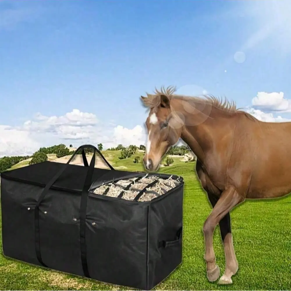 Oversized heavy-duty hay storage bag, suitable for horses, sheep and donkeys, with a slow-feed top design and durable polyester material