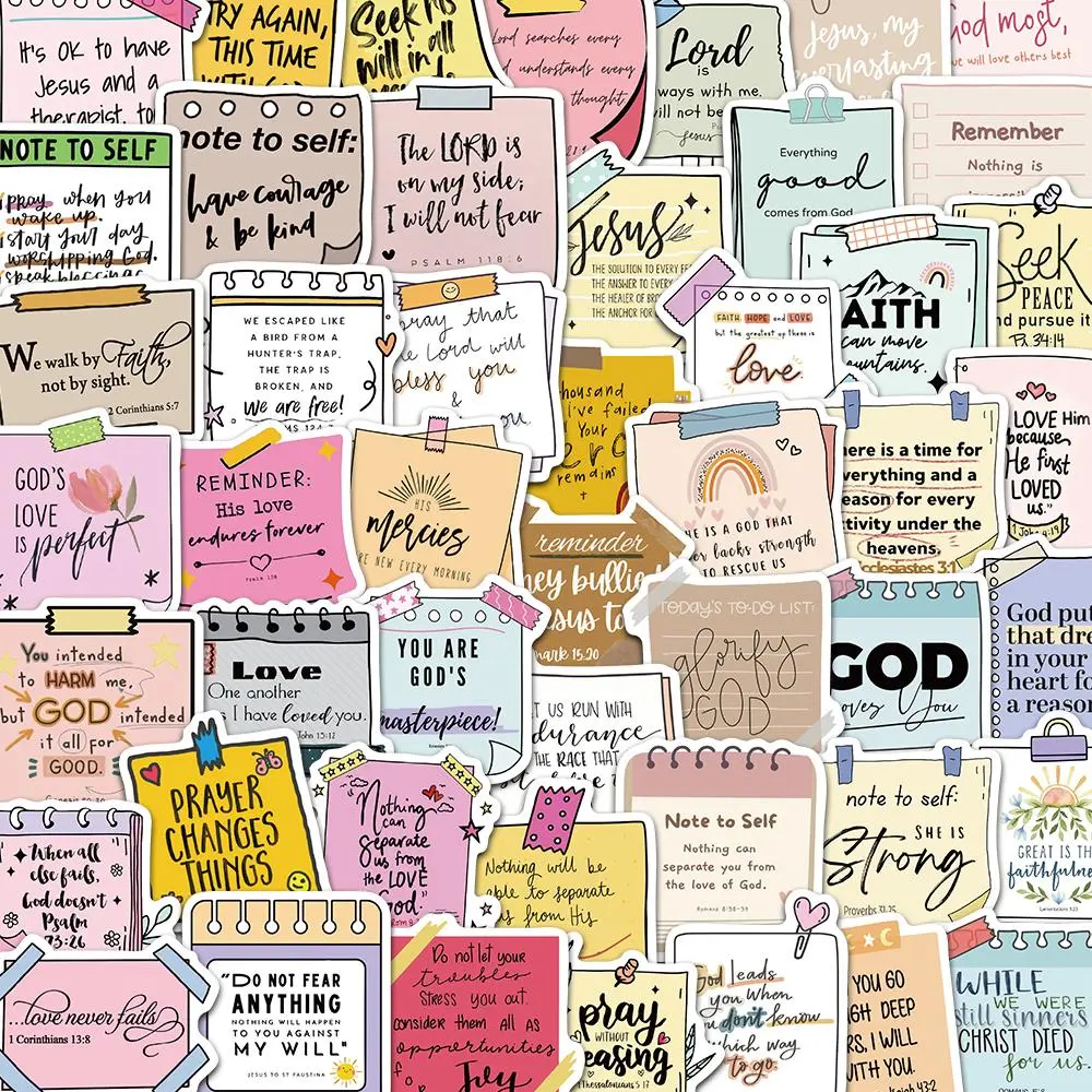 Bible Verse Sticker, 50pcs/set Christian God Bible Themed Decorative Sticker, DIY Decals for Water Bottle, Laptop, Phone Case, Scrapbooking, Journal Making