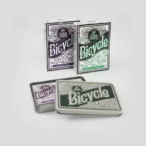 Bicycle Playing Cards Autocycle No.1 2-Deck Premium Set - Purple & Green, Historic & Vintage Design, Metal Tin Storage Container for Playing Card Games, Historic Design, Premium Decks