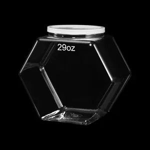 1 Piece Plastic Candy Jar with Lid Clear Fish Bowls Cookie Jar Hexagonal Containers for Snacks Dog Food Desk Pet Craft Sewing Supplies Coffee Pod Laundry Pod Storage Display (29 oz)