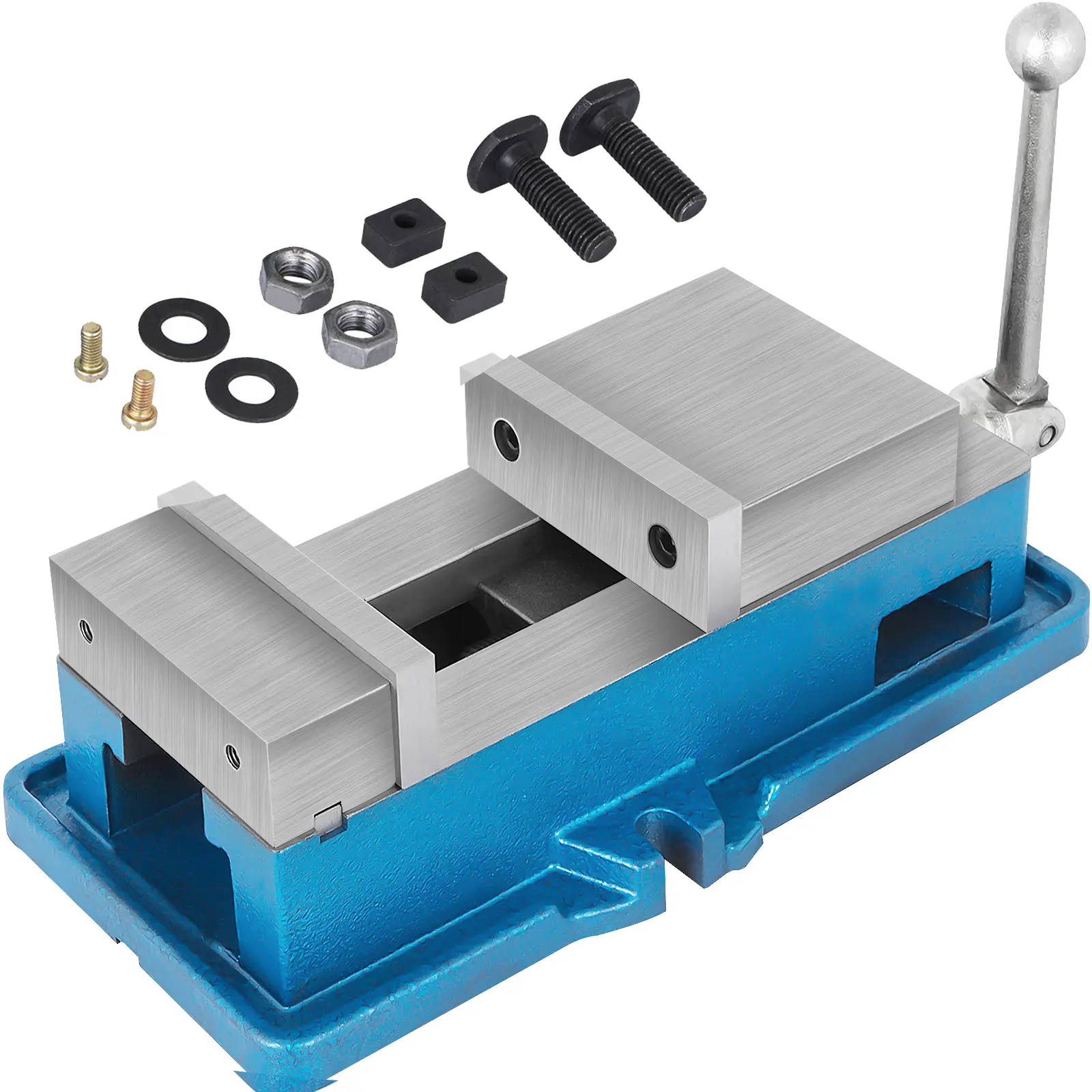 【Summerfinds】VEVOR Non-Swivel Cast Iron Milling Lockdown Vise, 4-in Precision Bench Clamp with Handle, 100mm Width Drill Press Clamp, 4-in Jaw Opening, Heavy-Duty Industrial Hardware for Chisel Removal & Milling/Drilling Machine Finishing