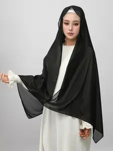 Women's Fashion Solid Color Chiffon Headscarf, Elegant Casual Muslim Hijab, Lightweight Breathable, All Seasons, Festival Gift