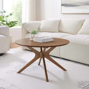 Modway Crossroads Round Wood Coffee Table in Walnut