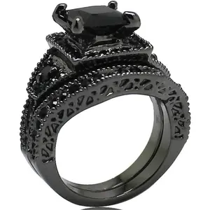 Size 4-15 Black Princess Cut Wedding Engagement Ring Bridal Halo Anniversary Propose