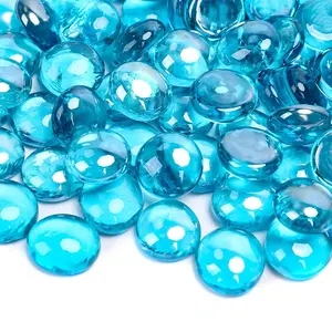Blue Fire Glass Beads for Fire Pits - 3/5/10 lbs Reflective Round Glass for Decorating Natural or Propane Fireplaces, Fire Tables, Fish Tanks, Vase Fillers and Landscaping (0.66-0.74 Inch)